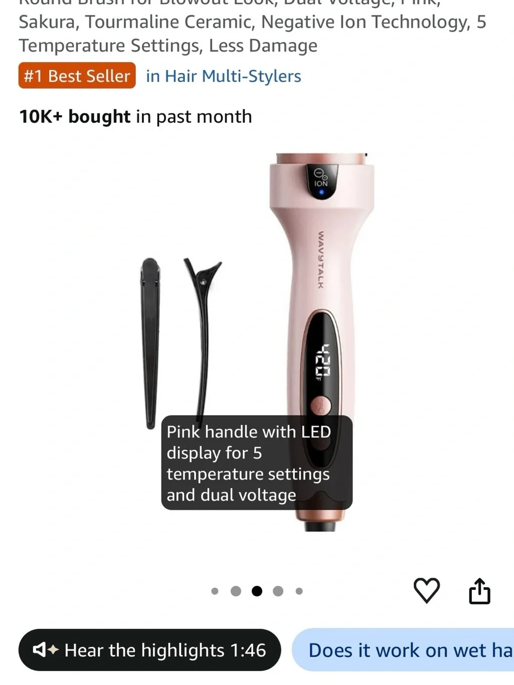 Pink Wavytalk ionic thermal brush